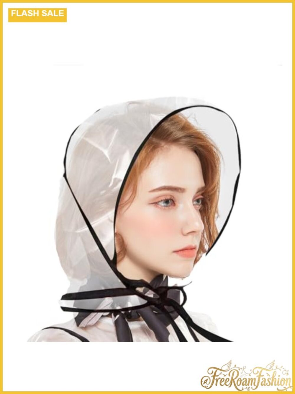 Clear Vinyl Rain Hat Full Visor Bouffant Hairstyle Front Ties